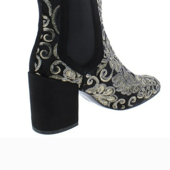 Stuart Weitzman Mediate Black Radiant Velvet Gold Sequins bootie Size 10 - Picture 8 of 17